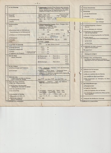 Opel olympia typ - typ, (rekord)